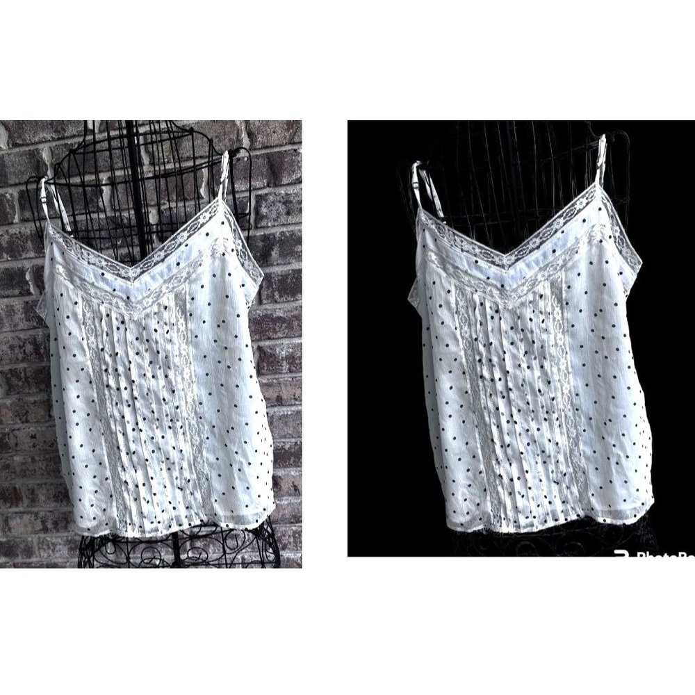 Abercrombie & Fitch Tank Top Girls  XL  Lace White Black Polka Dot Night…